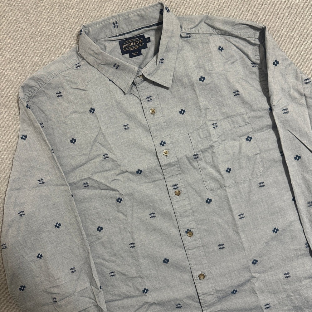 Pendleton Embroidered Button Down Shirt Blue Cotton Long Sleeve Mens Size XL